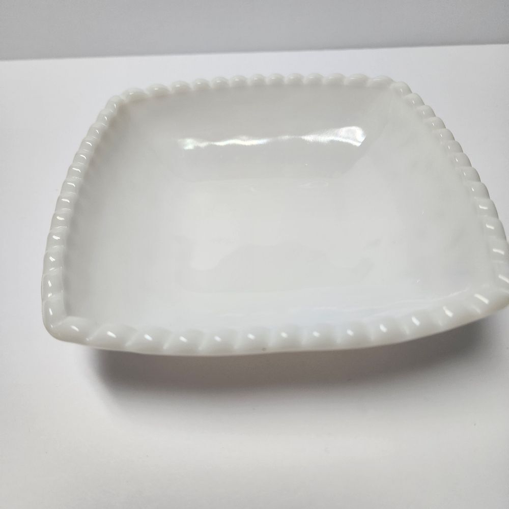 Vintage Milk Glass Square Starburst Candy Dish 6.5"